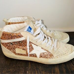 Golden Goose Rose Gold Glitter Mid Star Sneakers 41